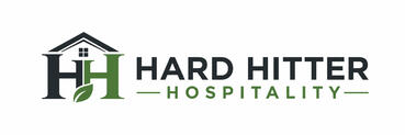 Hard Hitter Hospitality Logo Hard Hitter Hospitality logo featuring a modern HH design with a house roof and green leaf, representing lawn care and property services.